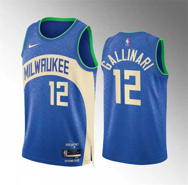 Men's Milwaukee Bucks #12 Danilo Gallinari 2023-24 Blue City Edition Stitched Basketball Jersey Dzhi